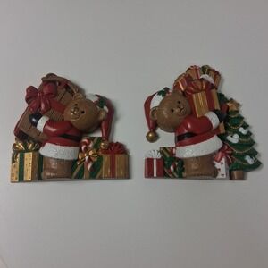 Vintage 90's Burwood Homco Christmas Santa Bear Wall Plaque Decor Retro Colorful